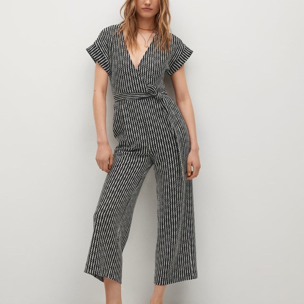 Mango Long Printed Black and White Jumpsuit Small